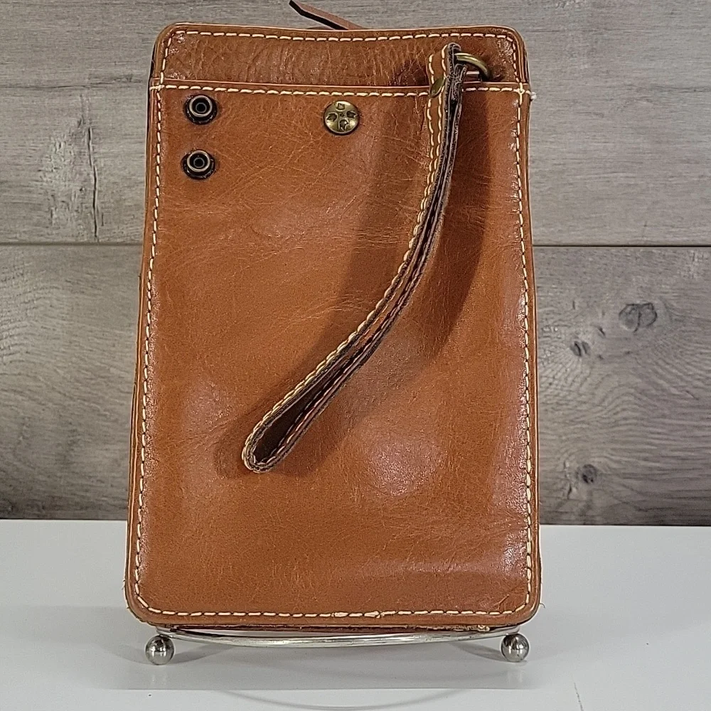 Patricia Nash Brown Leather Phone Pouch Wristlet Clutch Bag